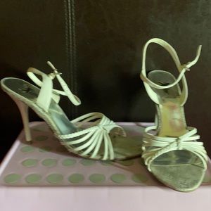 White straps heels